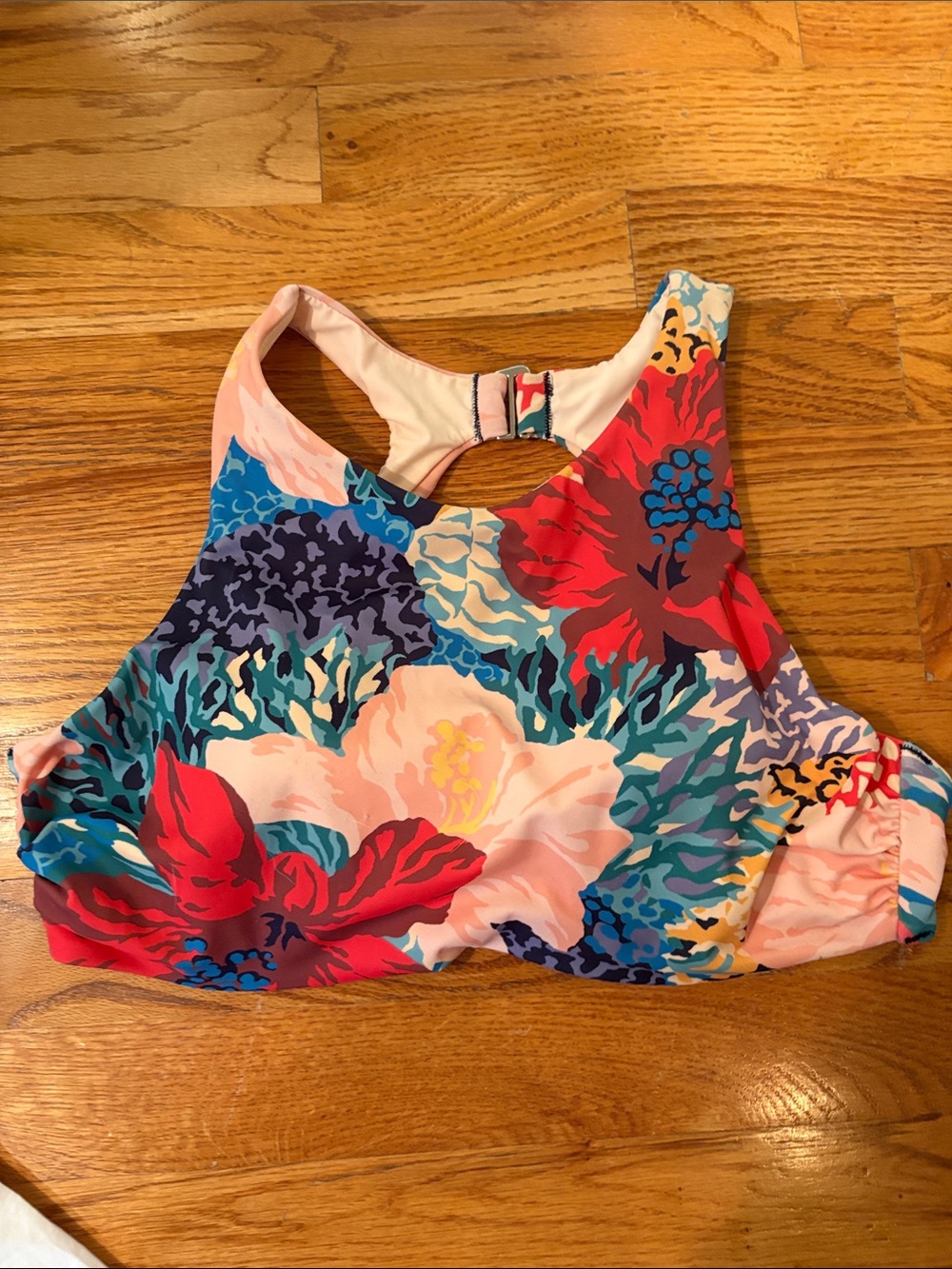 Athleta Floral High-Neck Bikini Top in Red, Blue, Pink, Teal